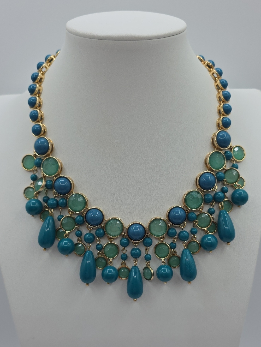 Banana Republic Gold-Tone Teal & Aqua Bib Necklace